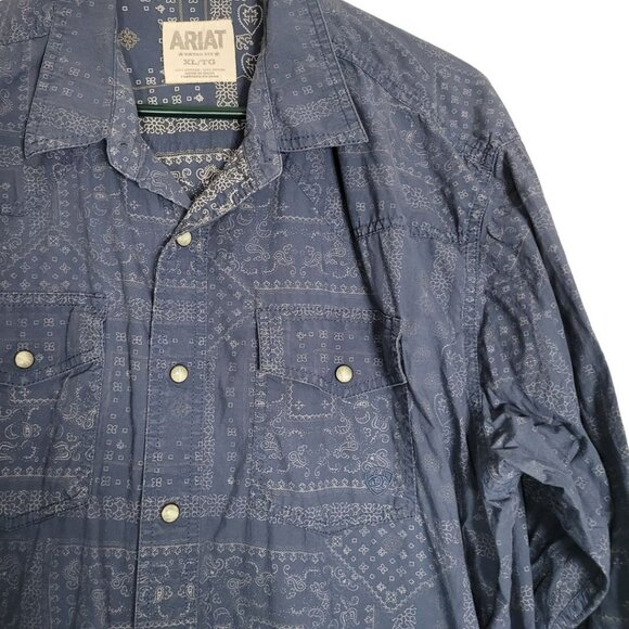 Ariat Snap Shirt Ling Sleeve Blue Pockets Lightweight Collared Mens Large - Picture 3 of 9